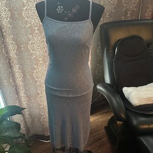 Hourglass Sparkling Silver Midi Skirt